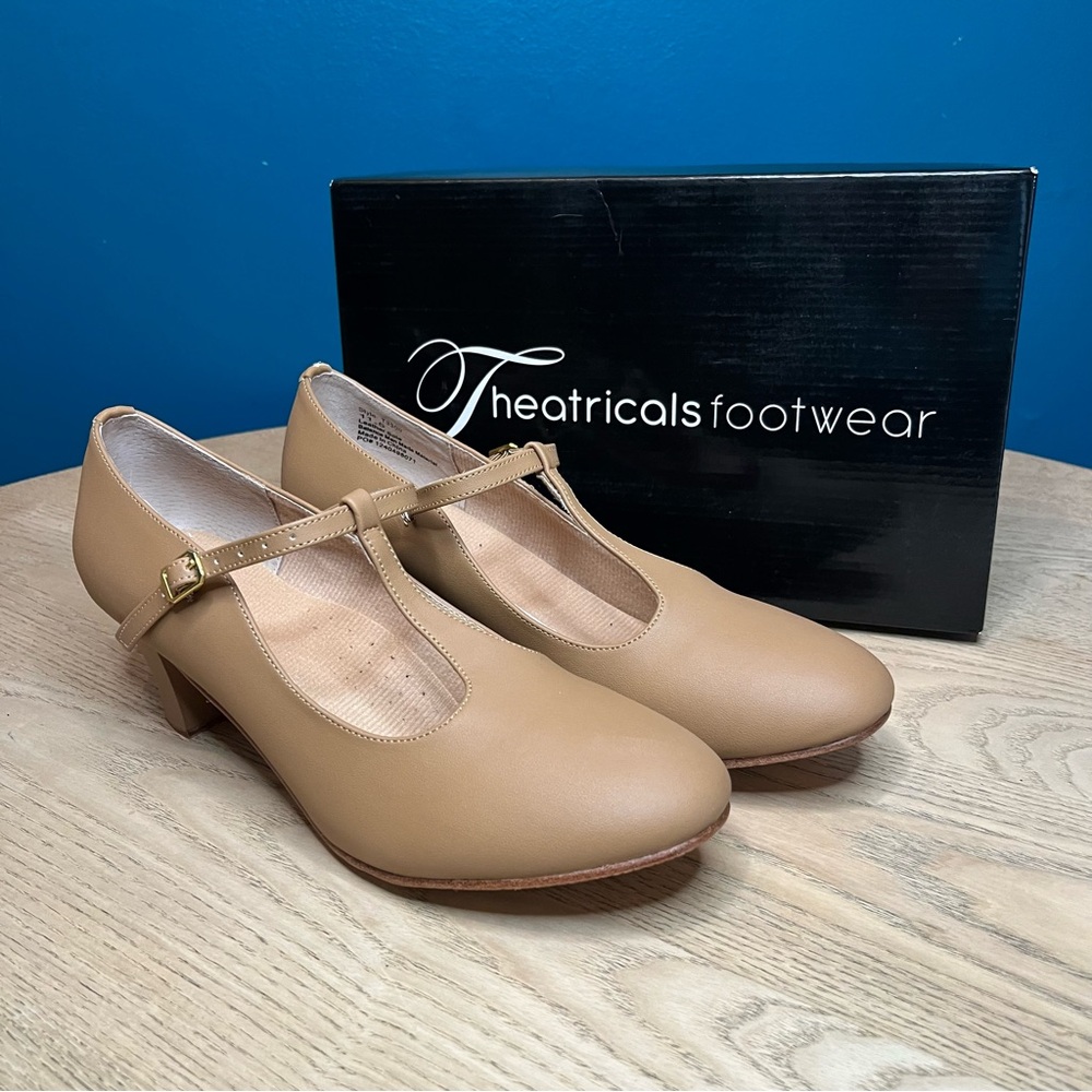 New! Theatricals Womens 2" T-Strap Mary Jane Character Shoes Tan Size 11.5